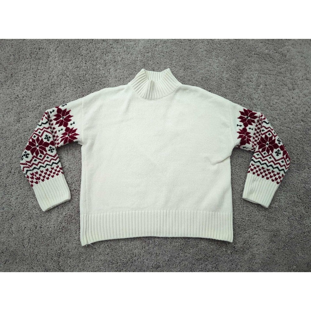 Christian Siriano Sweater Womens Medium Ivory Pullover Chenille Nordic Fair Isle